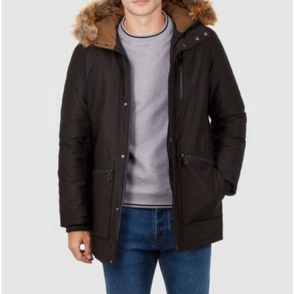 Ted Baker Gouda Hooded Parka Black Size 2XL Faux Fur NEW - Picture 2 of 13